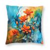 Blue Teal Garden Golden Flowers Square Pillowcase Polyester Linen Velvet Pattern Zip Decor Pillow Case Room Cushion Cover