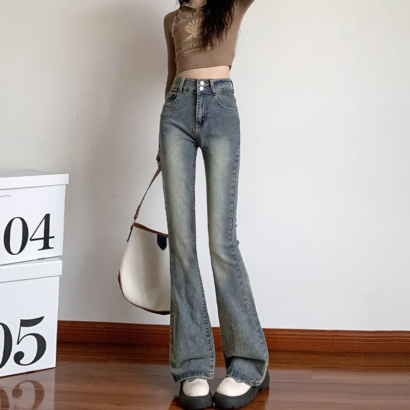 High Waist Casual Flare Jeans, Bell Bottom Slim Fit Slant Pockets Denim Pants, Women's Denim Jeans & Clothing