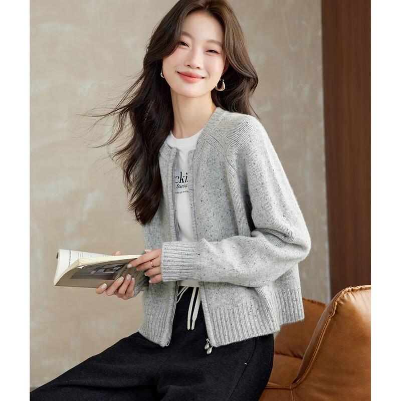 Srcr Damen Verdickter 100% Woll Reißverschluss Strick Cardigan