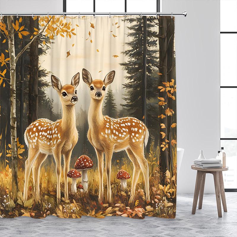 Funny Fox Shower Curtain Autumn Forest Maple Leaves Animal Fall Art Scenery Bath Curtains Fabric Home Bathroom Decor with Hooks