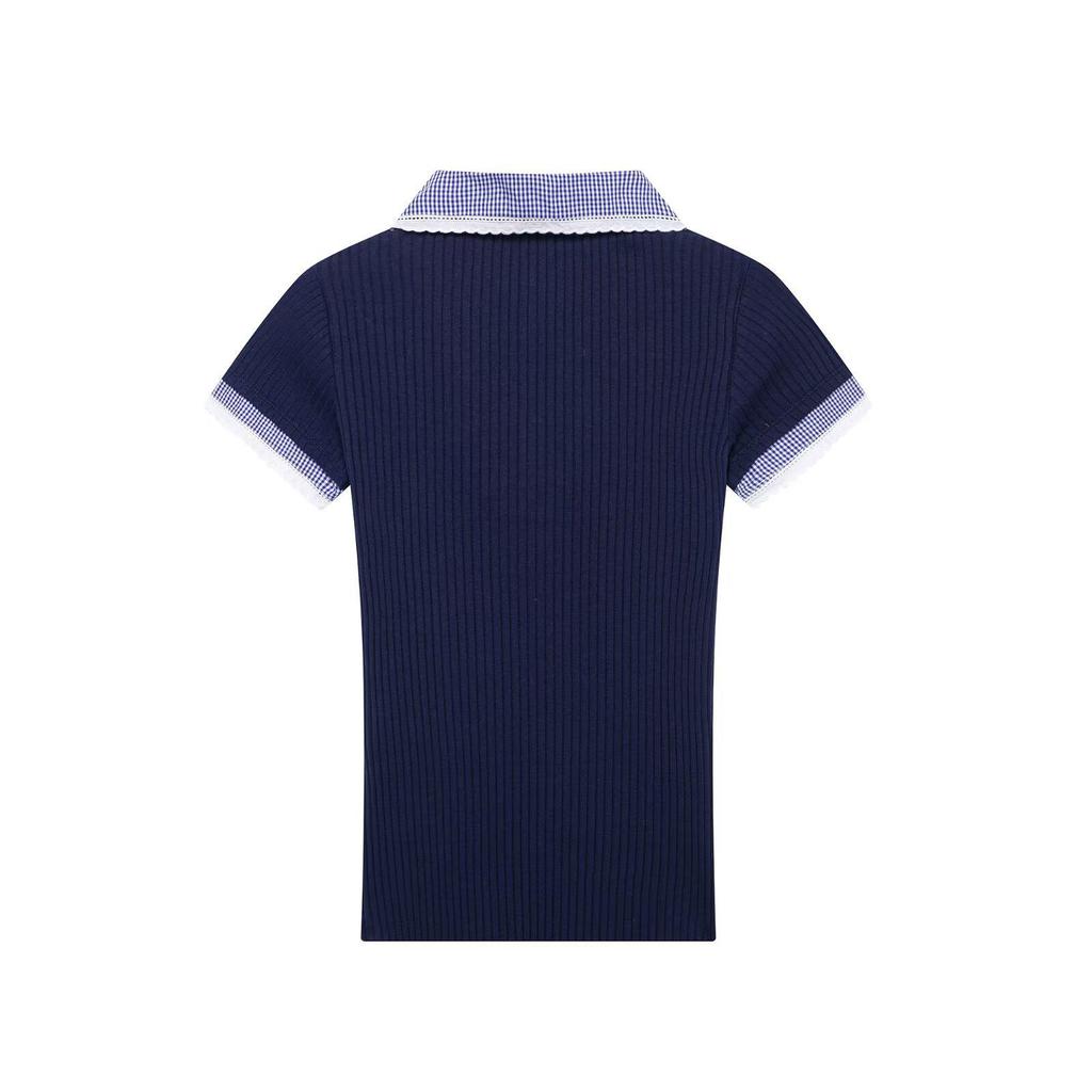 2025 European & American Style Women's Spring Ribbed T-Shirt with Turn-Down Collar