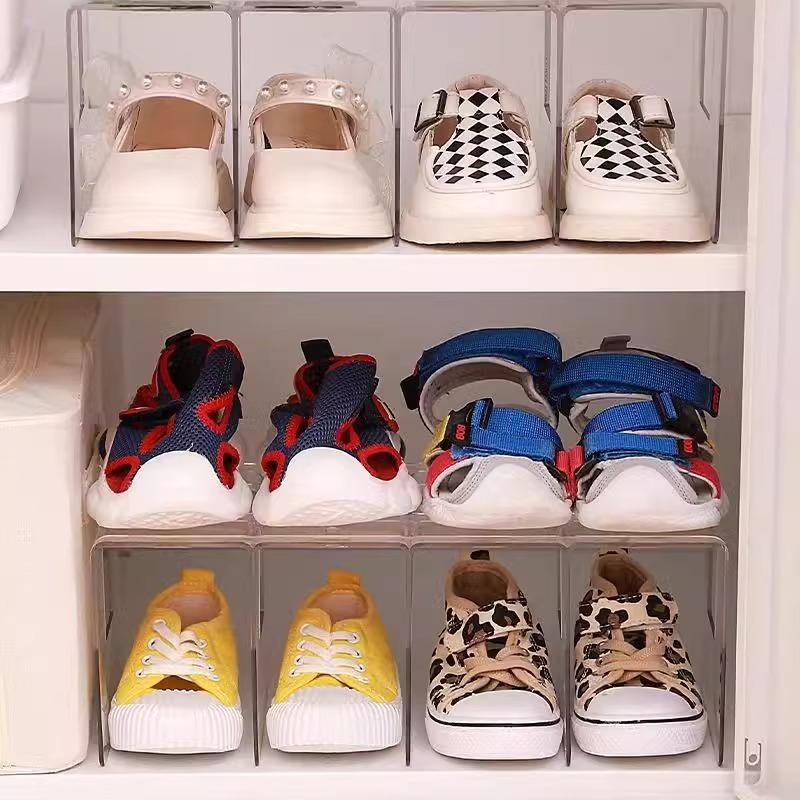 1pc Acrylic Children's Shoe Organizer, 4-compartment Transparent Shoe Rack,baby Shoe Dispenser Shelf, for Various Room Types