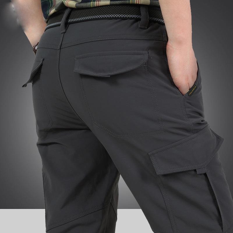 In Stock Men's Quick-Dry Winter Outdoor Multi-Pocket Ski Pants, Plus Velvet Thick Straight-Leg Windproof Long Pants