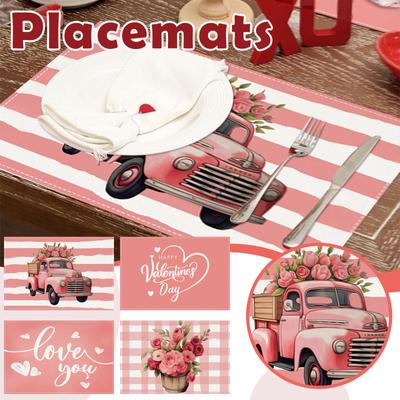 New Valentine's Day  Car Meal Mat Festival Party Table Decoration Insulation Mat Linen Printed Table Mat Cup Mat1pc