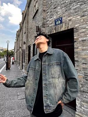 Men's Retro Washed Denim Jacket - Trendy, Distressed, Loose Fit Casual Wear