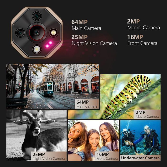 Smartphone Robuste 5G Ulefone Armor X16 Pro 16Go+256Go 6.56" 120Hz Smartphone Android 15 10360mAh 64MP Vision Nocturne NFC/GPS Noir