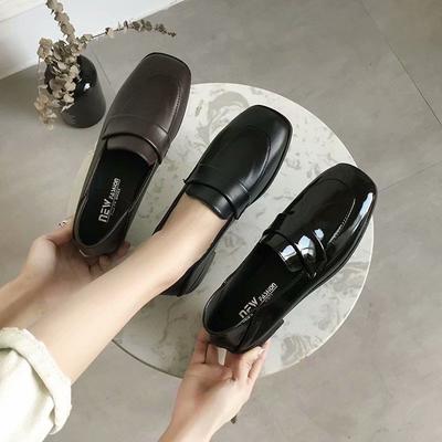 Mode Schwarz Damen Lederschuhe Keilabsatz Eckige Spitze Oxfordschuhe Weiche Sohle Slipper Loafer Professionelle Rutschfeste Hotel Arbeitsschuhe