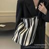 Large Capacity Bag Women's Bag 2025 New Trendy Korean Casual Canvas Tote Bag Contrasting Striped Shoulder Messenger Bag