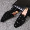 2026Dress Shoes for Men Luxury Pointed Toe Black Loafers Denim Metal Sequins Shoes Fashion High Quality Men Party Wedding Shoes