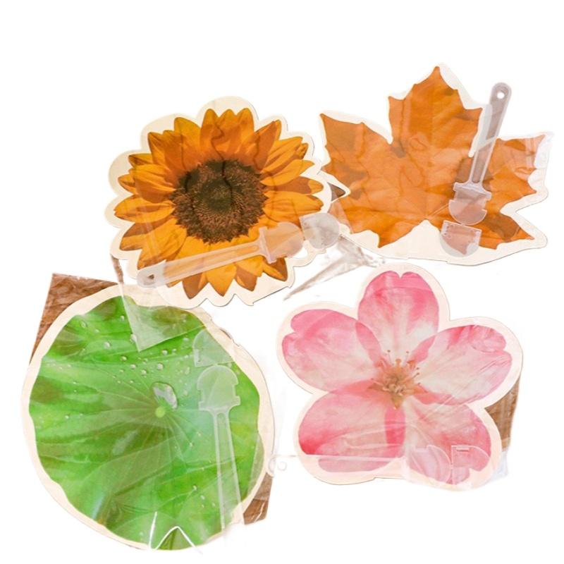 Kawai Cute Special Shaped Leaf Plastic Fan for Students in Summer PP Hand Cranked with Beautiful Flowers and Portable Small Gift