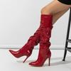 Eilyken Sexy Patent Leather Thin High Heels Women Knee High Boots Pointed Toe Zipper Ladies Long Female Shoes Zapatos Mujer