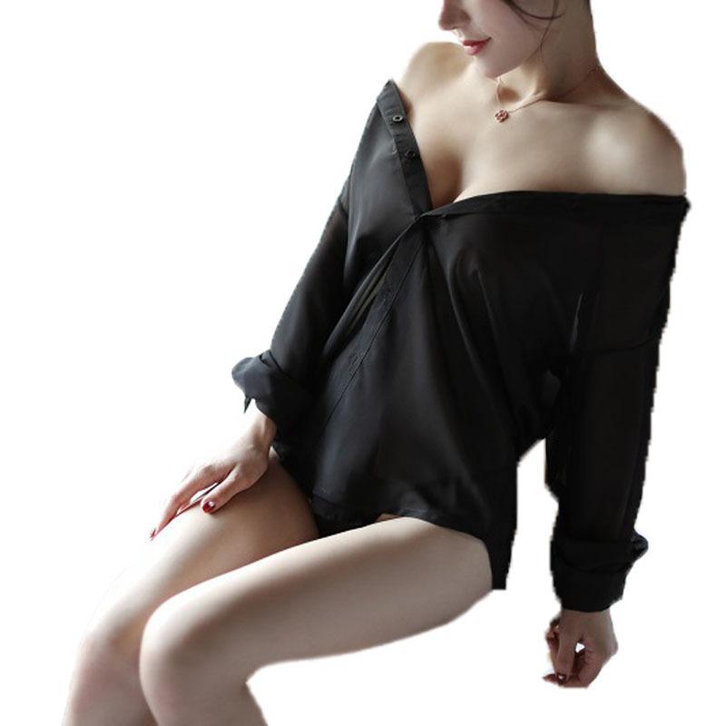 Thin sexy chiffon perspective imitation boyfriend shirt pure desire home sex underwear seduction professional wear