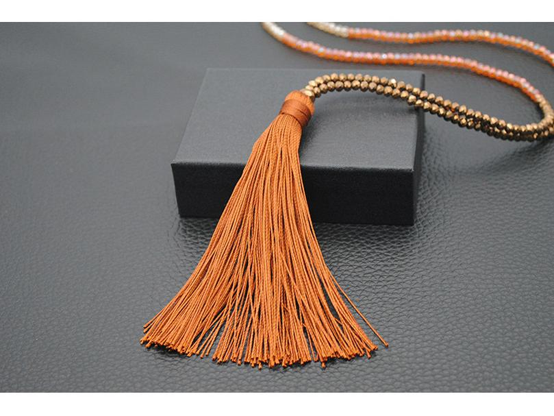 Velvet Thread & Crystal Beaded Tassel Necklace: 10-Color Handmade Women's European & American Long Chain Jewelry