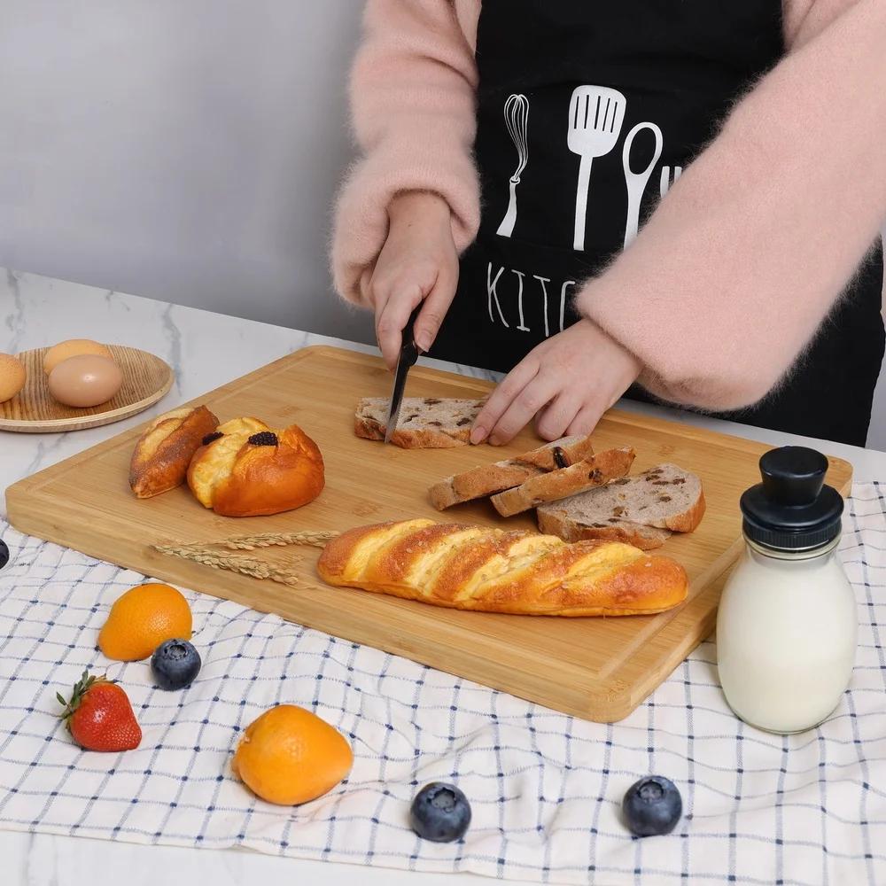Non-slip Bamboo Cutting Board with Juice Groove Large Rectangular Chopping Board Eco-friendly Durable Kitchen Prep Tool with