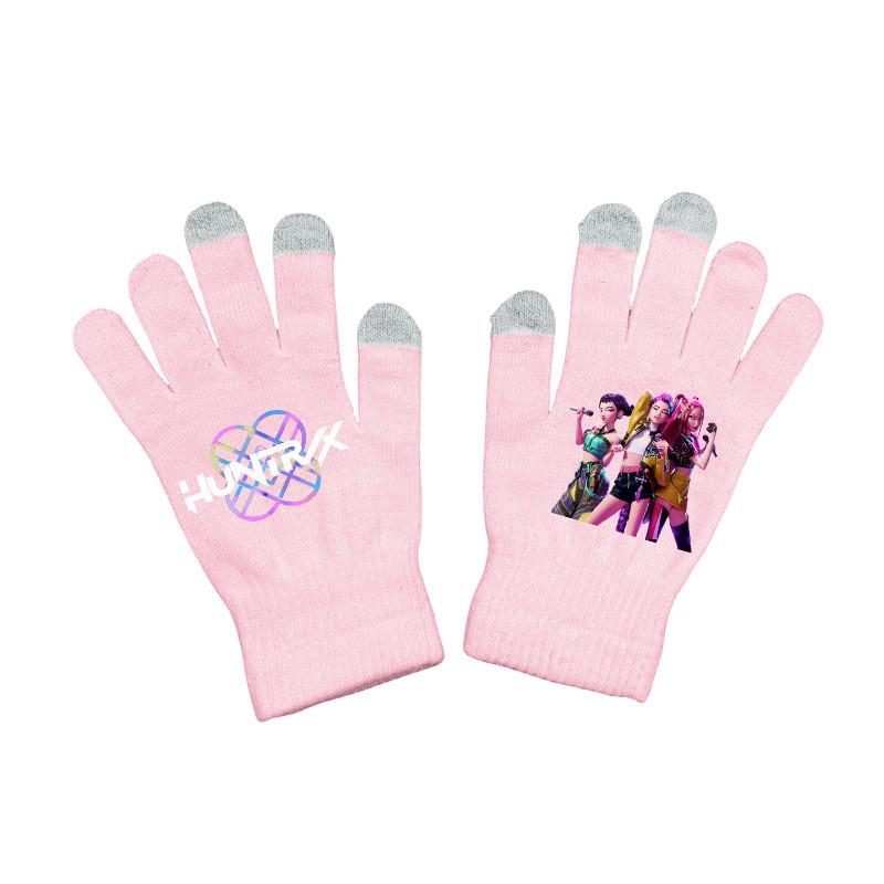 Kids Boys Girls Kpop Hunters Derpy Rumi Zoey Mira Printed Velvet Autumn Winter Warm Knitted Gloves