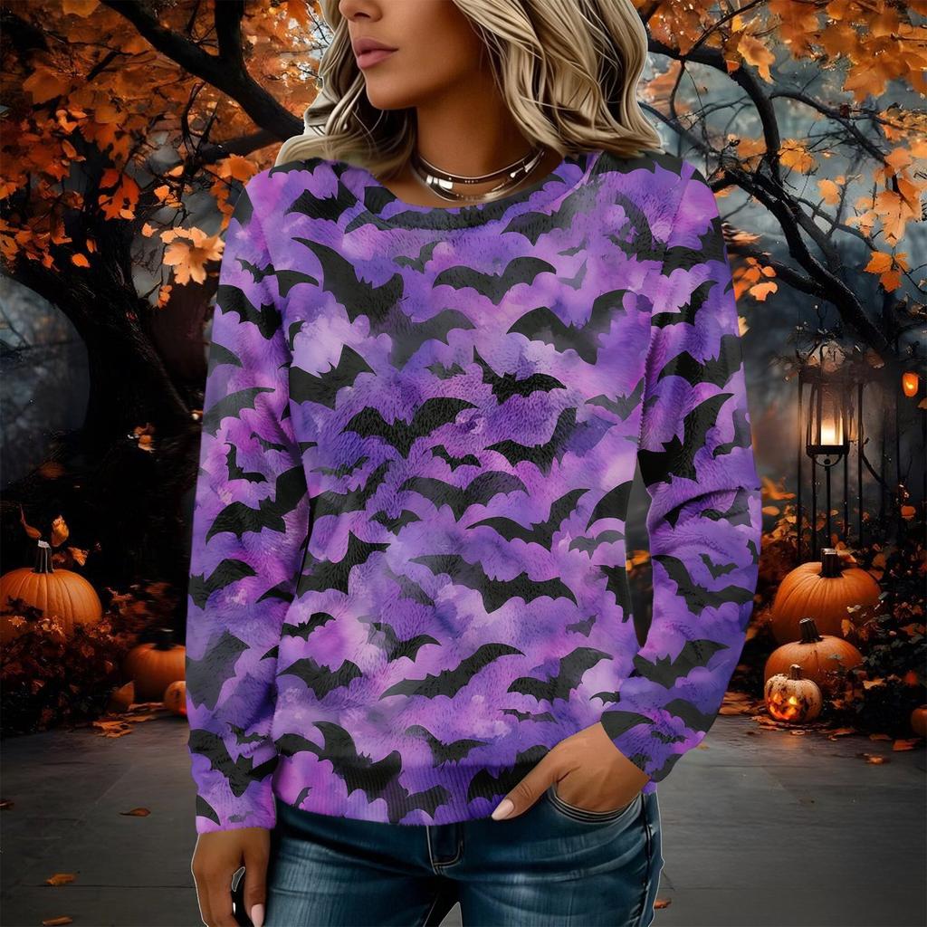 Women's Halloween Flannel Long Sleeve Neck Shirt for Fall Festivals and Daily Wear