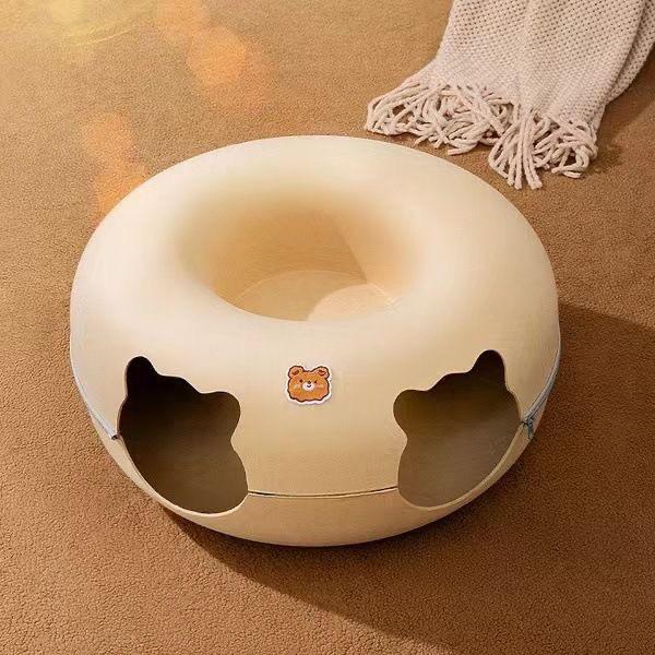 Donut Tunnel Style Felt Cat Bed - Breathable, Removable, Washable, All-Season Use