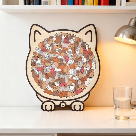 Yousheng 135 szt./zestaw Drewniane puzzle w kształcie kota Trening koncentracji i logiki Gra logiczna Drewniana gra logiczna Edukacyjna Trudna zabawka puzzle Dekoracja Prezent dla miłośników kotów