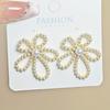 Full Pearl Hollow Flower Dangle Earrings for Women Gold Color Metal Side Imitation Pearl Beads Elegant Geometry Drop Earrings