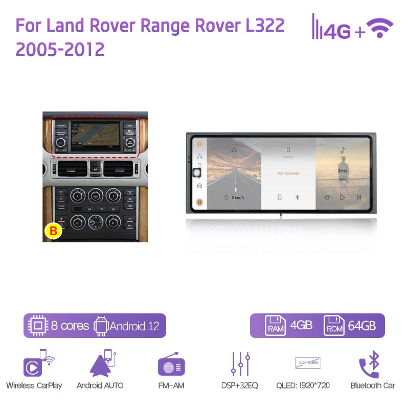 10.25" For Land Rover Range Rover L322 2002-2012 Car Multimedia Video Player GPS Navigation Android12 8+128G CarPlay Radio 4G