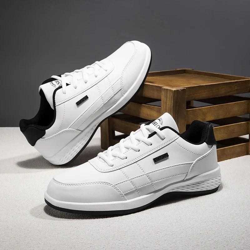 2025Leather Men Shoes Sneakers Trend Casual Shoes Breathable Leisure Male Sneakers Men Non-slip Footwear Men Skateboarding Shoes