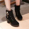 Autumn and Winter New Rhinestone Decoration Solid Color Wool Mouth Square Heel Round Head Short Boots Fashion Boots