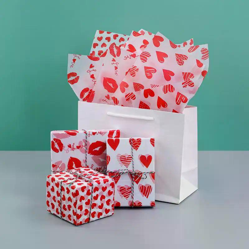 20 Sheets Valentine's Day Tissue Paper Red Love Heart Gift Wrapping Paper Birthday Decor Bridal Shower Party Supplies 50X35 Cm