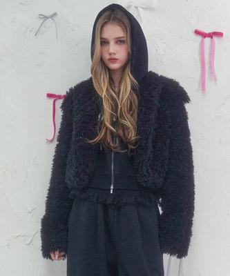 Vivacious Collar Teddy Fur Jacket Black
