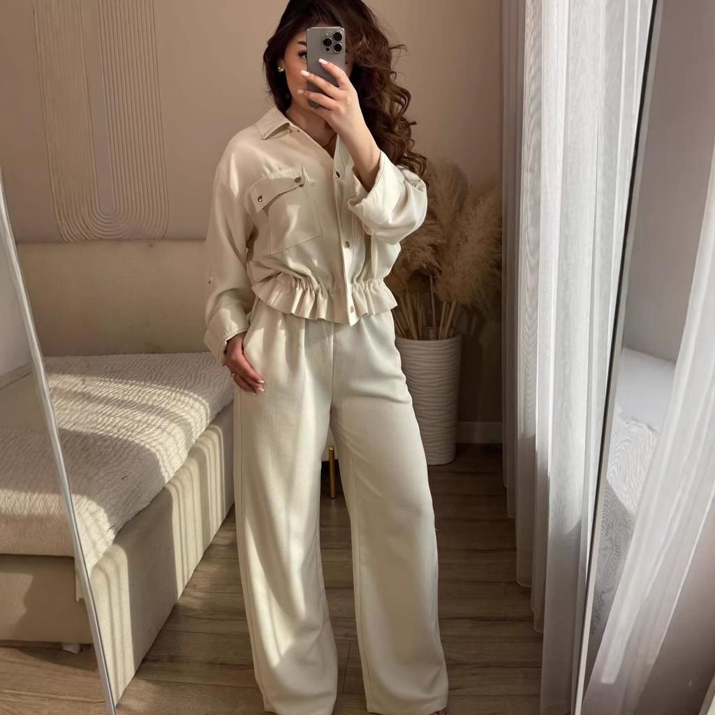 Cross-border European and American women's clothing Amazon sexy lapel button slim-fitting versatile jacket wide-leg pants set