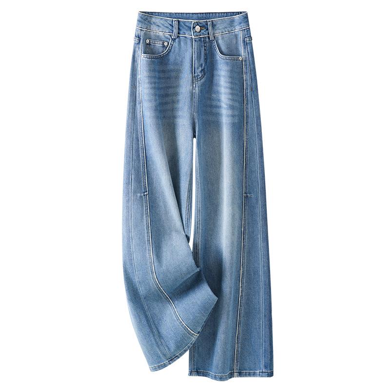 

Женские джинсы с высокой талией и широкими штанинами - Синие, Стройнящие и Универсальные, Стиль Весна 2025 2XL синий