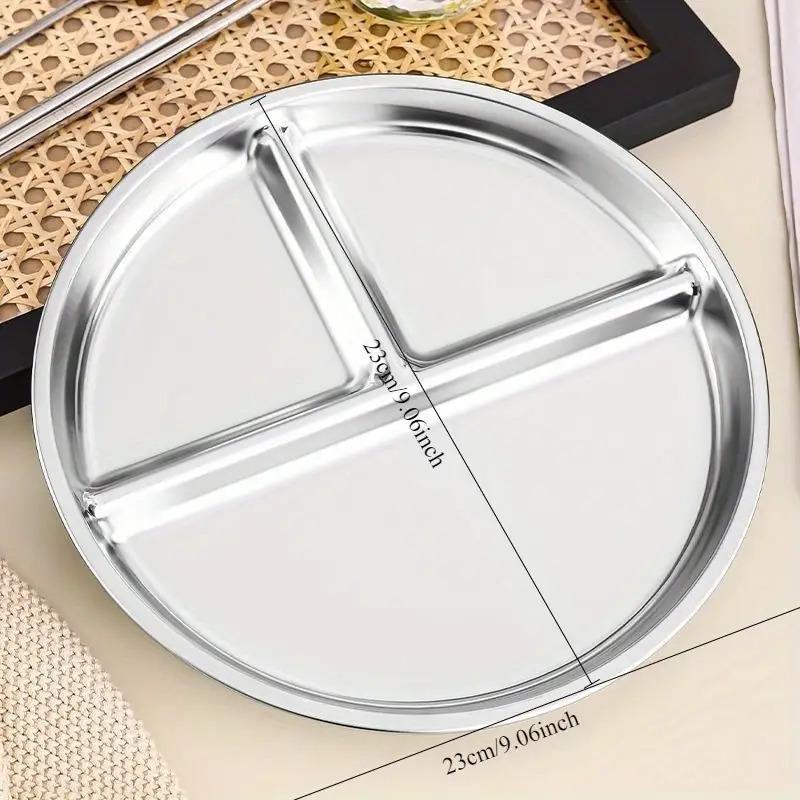 Food Grade 3 Grid Stainless Steel Dinner Plate 23CM Round 1/3Pcs Serving Tray for Commercial Restaurant Fast Food