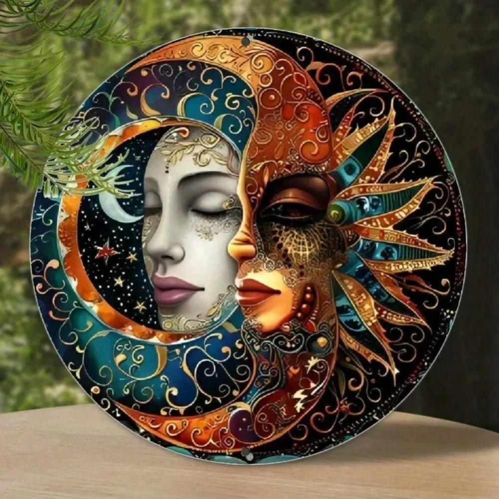 Vintage Sun Moon Metal Wall Art, Rustic Celestial Decor with Stars Birds for Farmhouse Living Room Bedroom Bathroom Kitchen Home Decoration