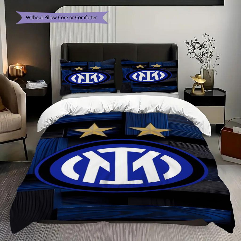 Biancheria da letto Colori Stelle Emblema Inter (1 * copripiumino + 2 * federa, senza nucleo) Copripiumino e federa 2D piatti, morbidi e confortevoli