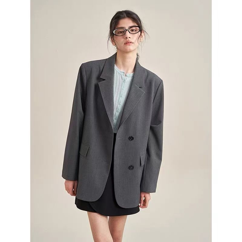 

Серый профессиональный женский пиджак Весна Осень Свободный крой Дизайнерский блейзер Высококачественный материал XL серый