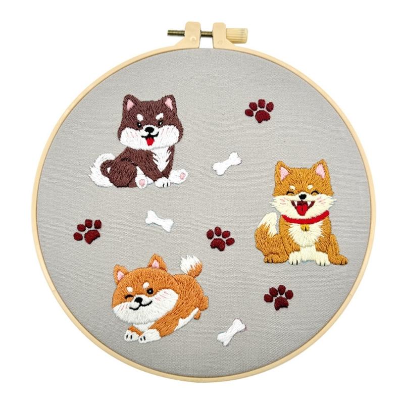 Beginner Embroidery Kits for Adult Easy to Learn Dog Embroidery Pattern from Video & Instruction Needlepoint Kits