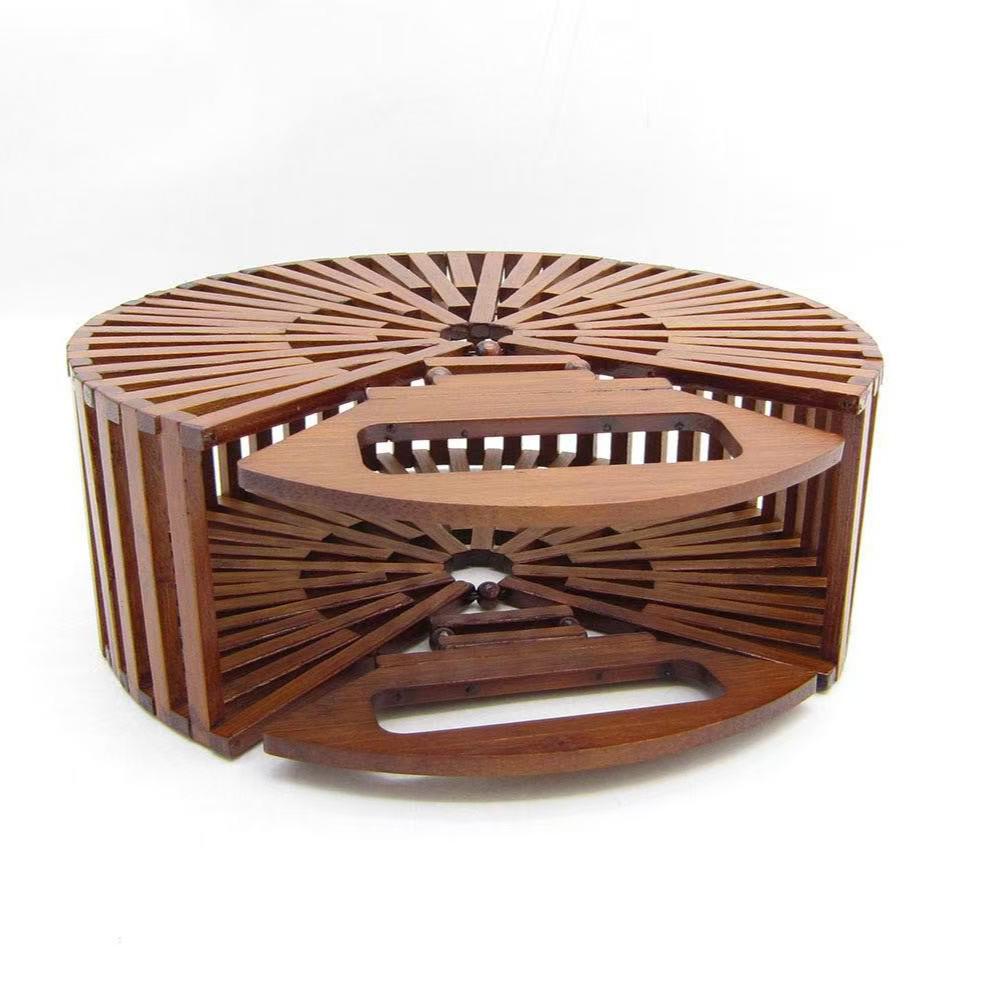 Bamboo Woven Beach Bag - European & American Style Round Retro Design