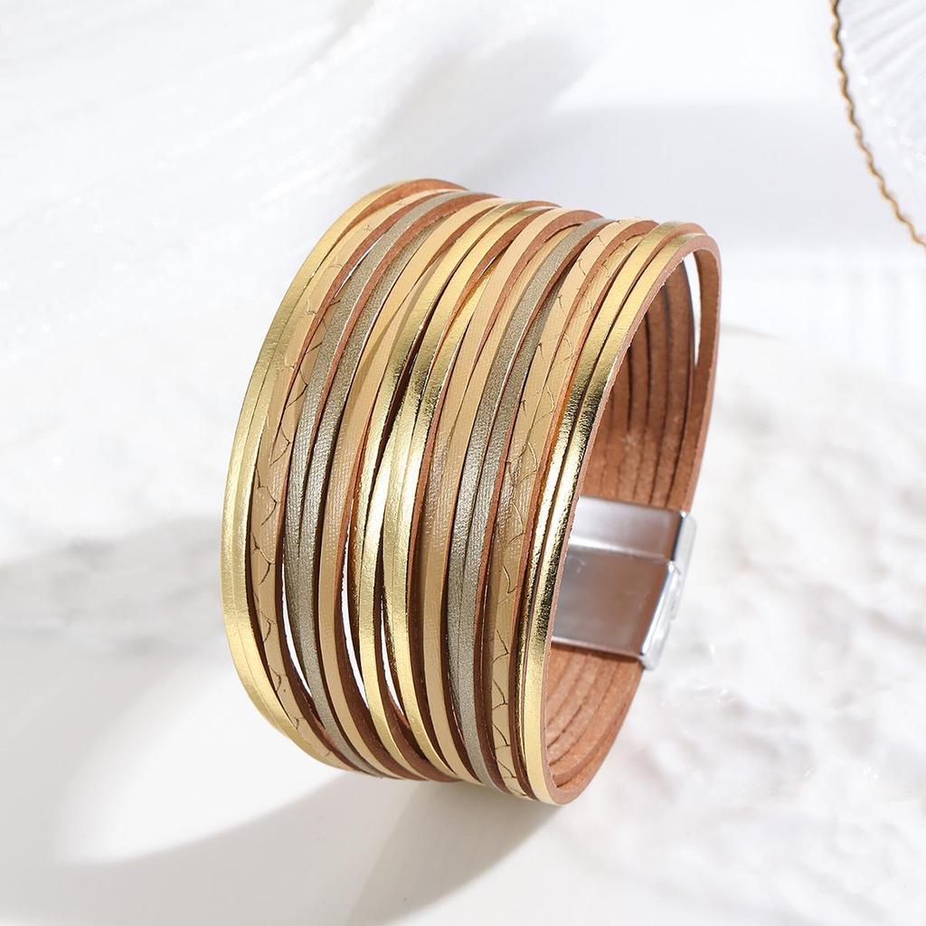 Gradient Multi-Strand Men's and Women's Bracelet with PU Leather Cord and Magnetic Clasp.