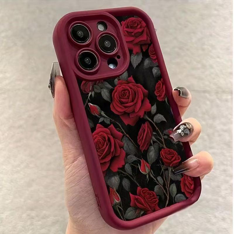 

Red Rose Thickened Phone Case for Apple iPhone 13/14/15/16 Pro Max iPhone 17 Air