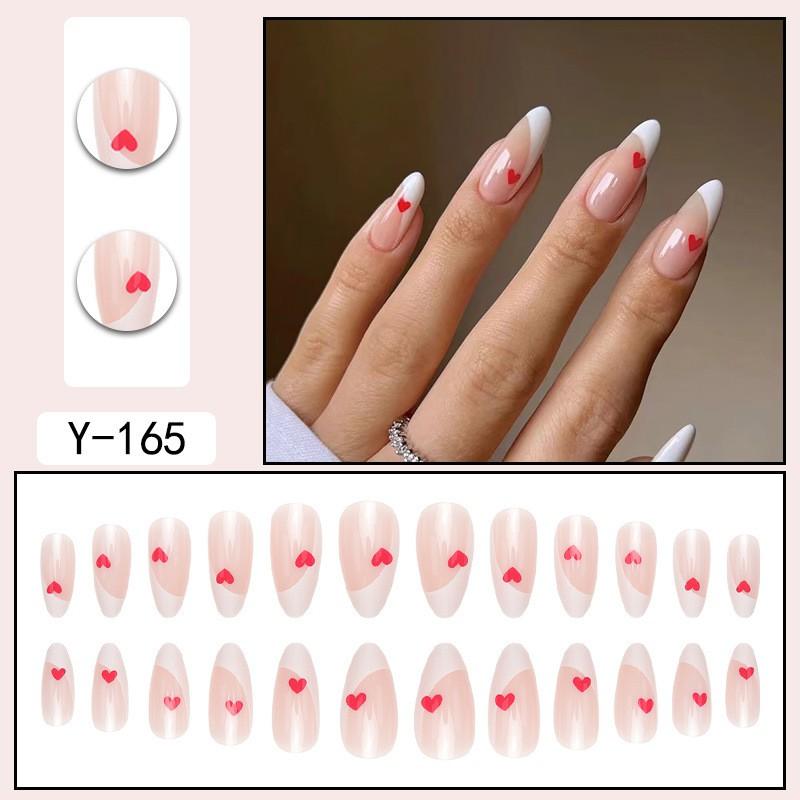 Short Press-On Nails Set Ins Style Fake Full Cover Acrylic Nail Tips Women Daily Wear