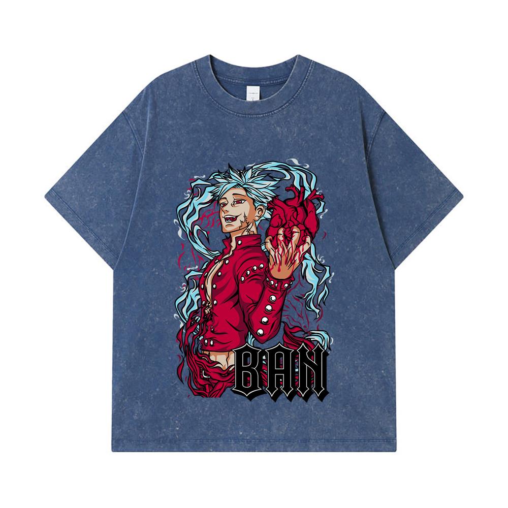 

275 GSM Washed T-shirts 100% Cotton Seven Deadly Sins V1 Ban Print Unisex Heavy Cotton T Shirt 2XL королівський синій колір