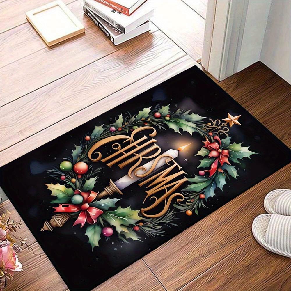

1pc Christmas Candles and Wreath Area Rug, Slip-Resistant, Easy-Clean, Stain-Resistant, Perfect for Cozy Living Rooms, Bedrooms, Kitchens, O 60cm by 90cm