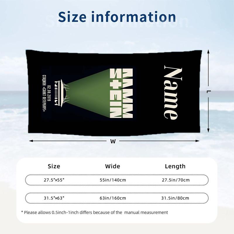 Rammstein Custom Name Printed Beach Towel Personalized Soft Towel For Swimming Beach Travel