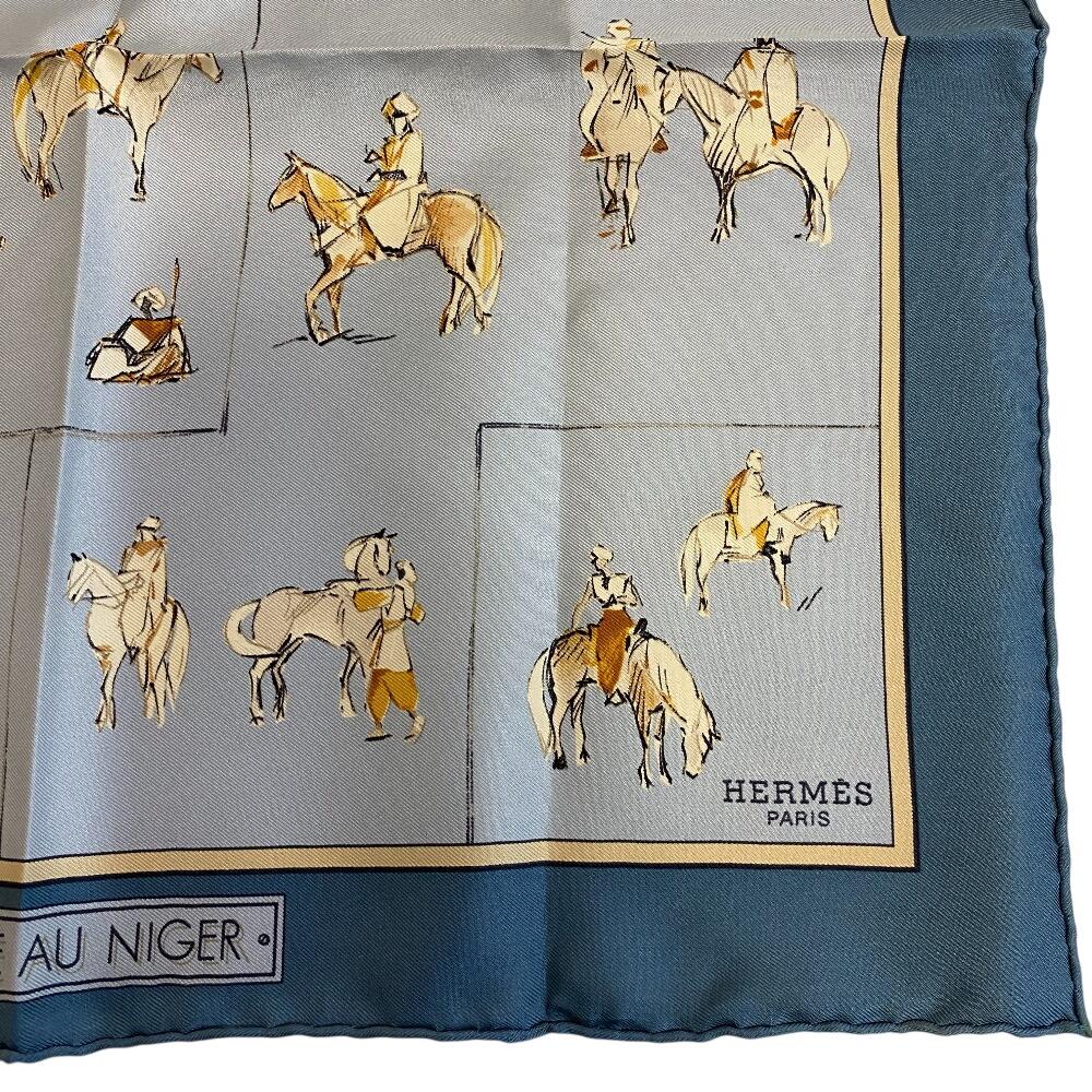 Hermes Journey To Niger Silk Silk Carre 45 Scarf Blue Silk Women Used