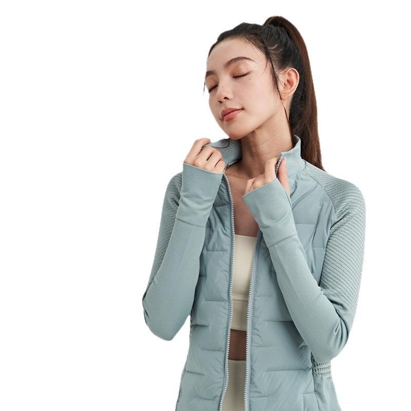 Winter Running Sports Top Yoga Fitness Jacket White Goose Down Jacket Warm Light Short Slim Jacket