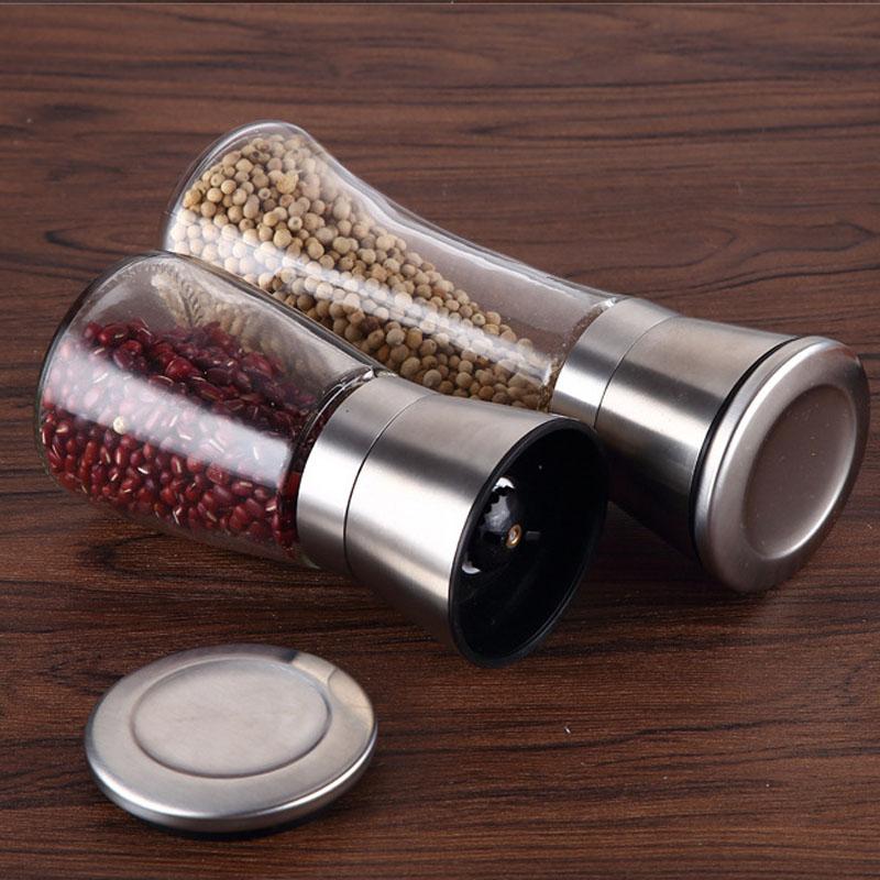 Stainless Steel Salt Pepper Grinder with Lid Ceramic Blades Glass Body Spice Salt Shaker Adjustable Coarseness Pepper Salt Mill