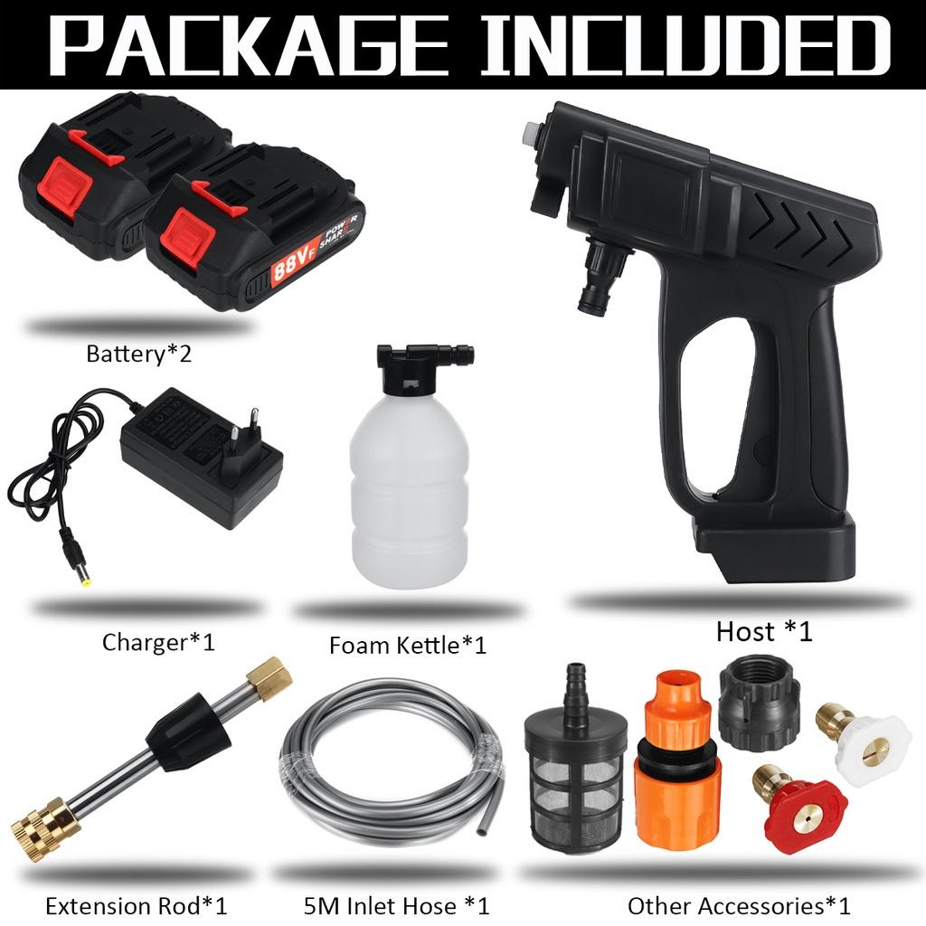 AC 110-220V Cordless High Pressure Car Washer 88VF Rechargeable Car Wash Guns Electric Water Guns Foam Machine for 18V Battery 1500W