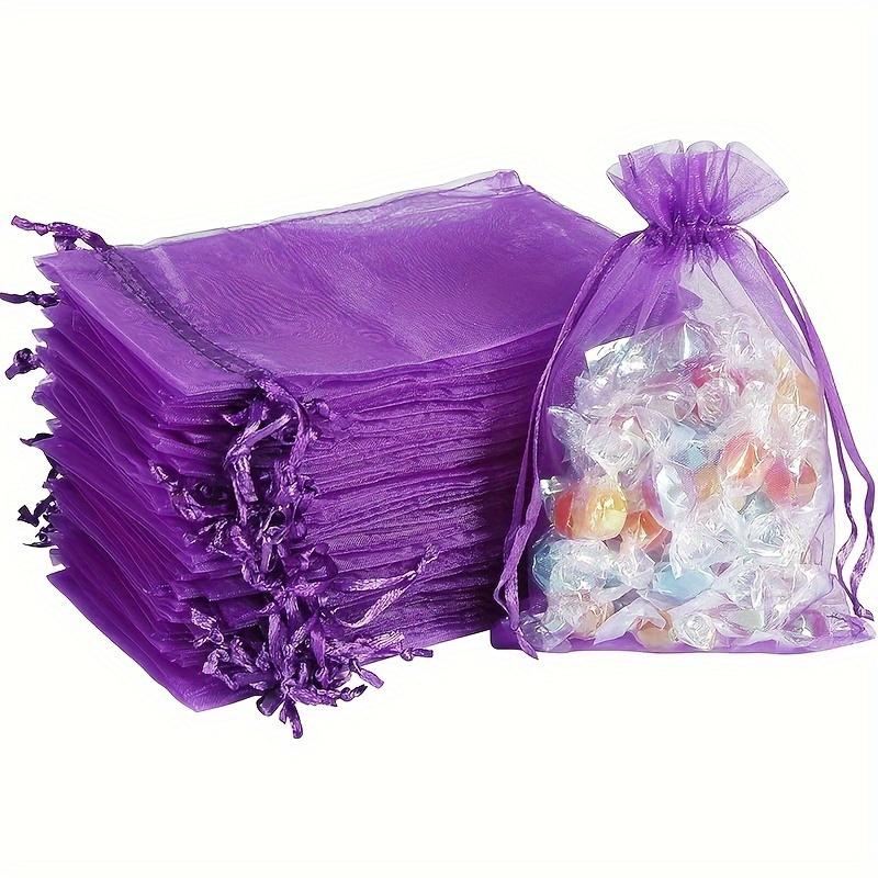 

100 шт. Темно-фиолетовые мешочки из органзы на завязках, маленькие мешочки для ювелирных изделий, подарочные упаковочные мешочки для дня рождения, Рождества, свадьбы, мешочки для конфет, 4 размера 7x9cm темно-фиолетового