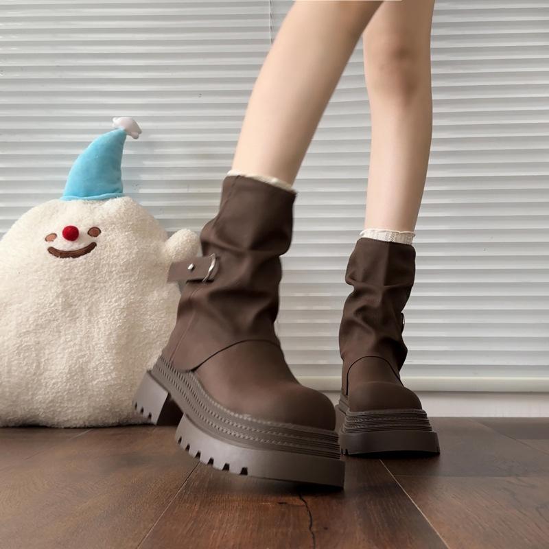 Women's trouser boots 2025 autumn new fashion foreign style popular fried street small man height increase thick heel locomotive short boots