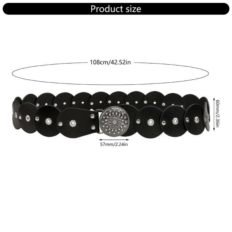 Retro Studded Waistband Unisex PU Stretch Belt With Accents Fits 90cm To 110cm Waist