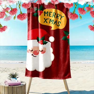 Jolly Santa Holiday Cheer Print Beach Towel, Quick Drying, Suitable for Travel, Outdoor Sports, Jogging, the Beach and Swimming, Gift